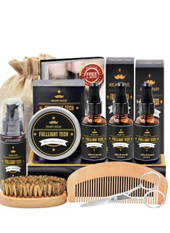 FULLLIGHT TECH FULLLIGHT TECH Men's Beard Grooming & Care Kit - Wash, 3 Beard Oils, Balm, Comb, Brush, Scissors - Premium Gift Set  - Image 1