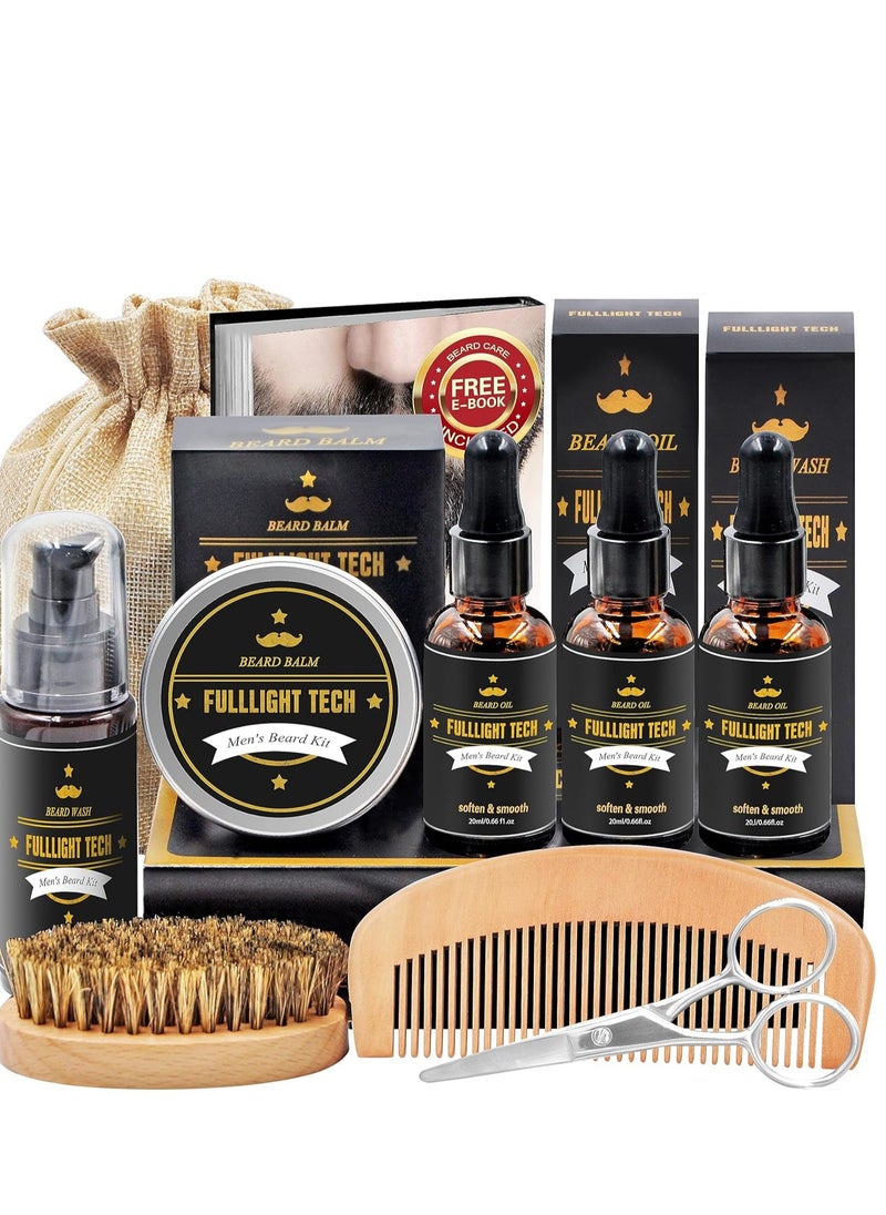 FULLLIGHT TECH - FULLLIGHT TECH Men's Beard Grooming & Care Kit - Wash, 3 Beard Oils, Balm, Comb, Brush, Scissors - Premium Gift Set - Image 1