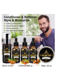 FULLLIGHT TECH FULLLIGHT TECH Men's Beard Grooming & Care Kit - Wash, 3 Beard Oils, Balm, Comb, Brush, Scissors - Premium Gift Set  - Image 2