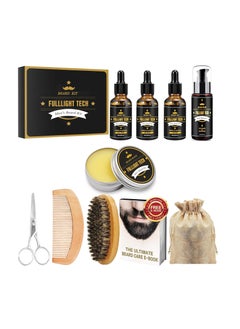 FULLLIGHT TECH FULLLIGHT TECH Men's Beard Grooming & Care Kit - Wash, 3 Beard Oils, Balm, Comb, Brush, Scissors - Premium Gift Set  - Image 4
