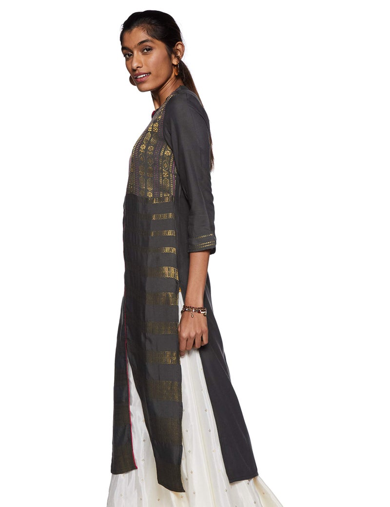 Aurelia Women Rayon Regular Fit Kurta (19AUA10814-700472_Grey_X-Small) - Image 2