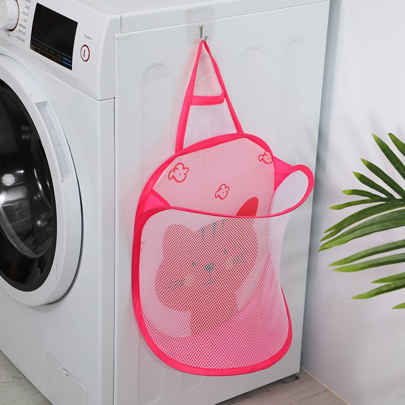 Mesh Collapsible Hanging Laundry Hamper With Hook For Bedroom Bathroom Dorm Color A - Image 2