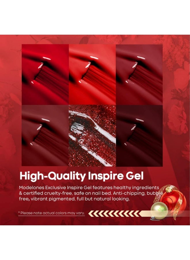 modelones Gel Nail Polish Kit -6 Colors Red Christmas Gel Polish Set Burgundy Glitter Sparkle Bloody Soak Off Gel Nail Kit Manicure DIY Nail Art Salon Home New Year Gift - Image 2