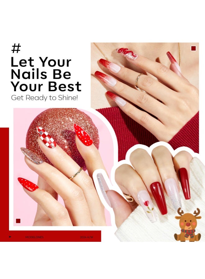 modelones Gel Nail Polish Kit -6 Colors Red Christmas Gel Polish Set Burgundy Glitter Sparkle Bloody Soak Off Gel Nail Kit Manicure DIY Nail Art Salon Home New Year Gift - Image 3