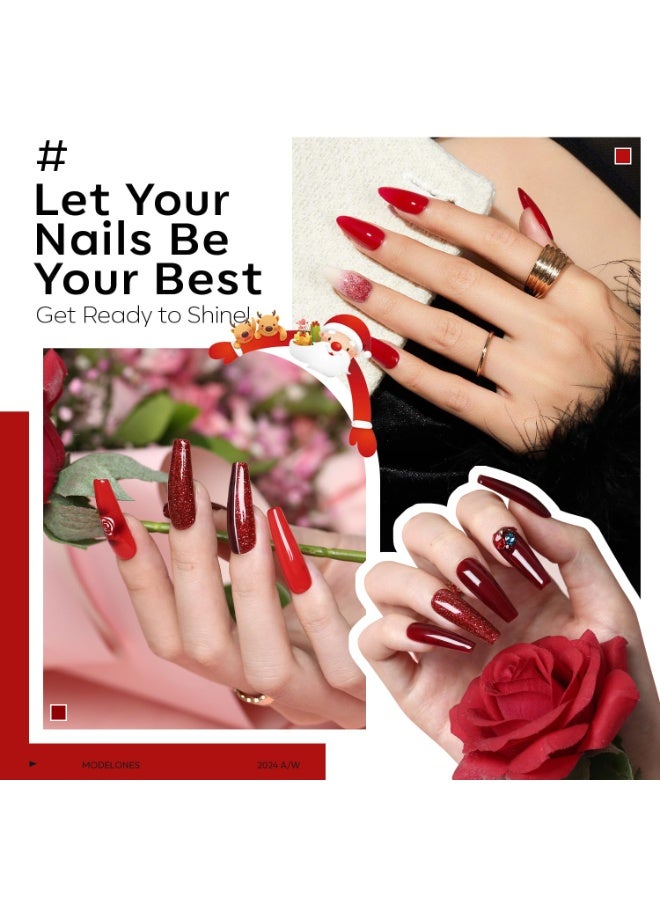 modelones Gel Nail Polish Kit -6 Colors Red Christmas Gel Polish Set Burgundy Glitter Sparkle Bloody Soak Off Gel Nail Kit Manicure DIY Nail Art Salon Home New Year Gift - Image 4