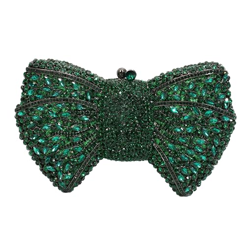 Tngan Women Luxury Bowknot Shaped Evening Clutch Sparkling Rhinestones Handbag for Banquet Wedding Party, A-green - Image 1
