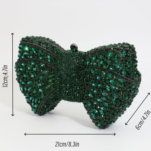 Tngan Women Luxury Bowknot Shaped Evening Clutch Sparkling Rhinestones Handbag for Banquet Wedding Party, A-green - Image 4