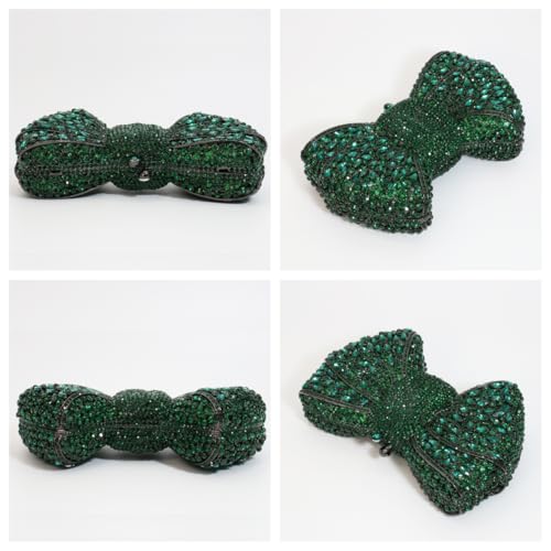 Tngan Women Luxury Bowknot Shaped Evening Clutch Sparkling Rhinestones Handbag for Banquet Wedding Party, A-green - Image 5
