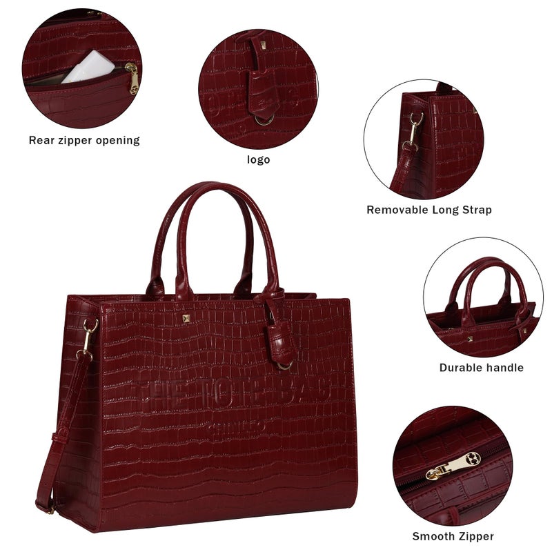 Chinllo Tote Bag for Women Top Handle Satchel Purse and Handbags with Shoulder Strap (D.Red-Sc) - Image 3