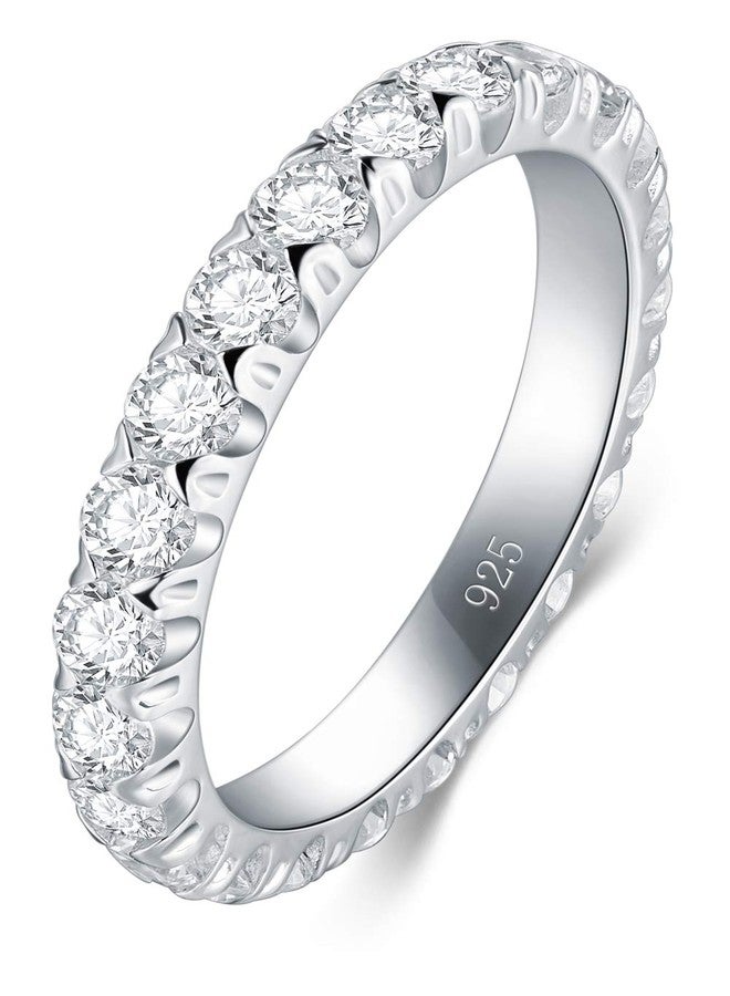 BORUO 925 Sterling Silver Ring, Cubic Zirconia CZ Wedding Band Stackable Ring 3mm Size 11 - Image 1