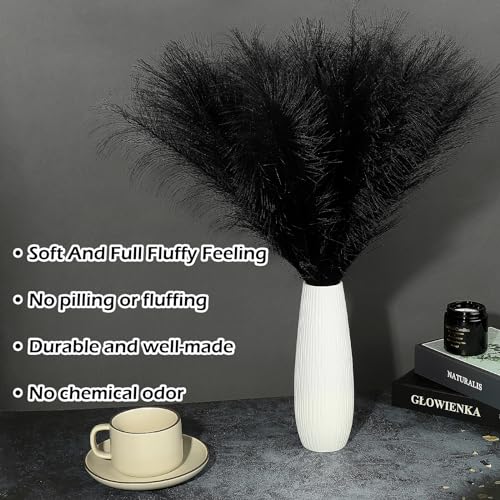 SeptCat 30 Pcs Pampas Grass Black Decor 217 Fluffy Faux Short Pampas Grass Artificial Small Pompas Grass Flower Vase Filler for Home Wedding Living Room Wall Party Decoration - Image 3