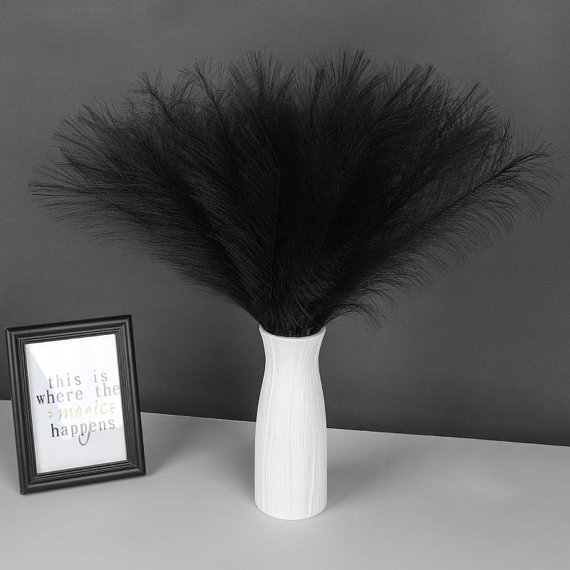 SeptCat 30 Pcs Pampas Grass Black Decor 217 Fluffy Faux Short Pampas Grass Artificial Small Pompas Grass Flower Vase Filler for Home Wedding Living Room Wall Party Decoration - Image 2