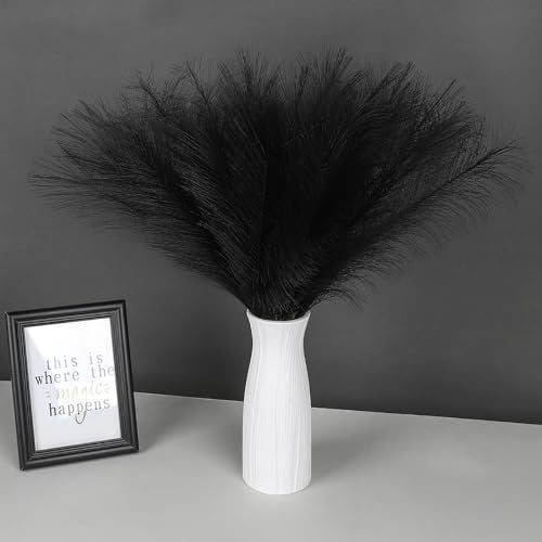 SeptCat 30 Pcs Pampas Grass Black Decor 217 Fluffy Faux Short Pampas Grass Artificial Small Pompas Grass Flower Vase Filler for Home Wedding Living Room Wall Party Decoration - Image 1