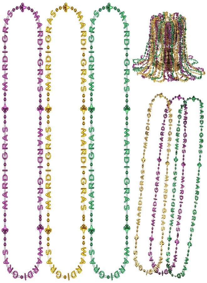 Quelay 24 Pcs Mardi Gras Bead Necklaces Beads Necklace for Adults Plastic Party Jewelry for Party Supplies (Gold Purple Green) - Image 1