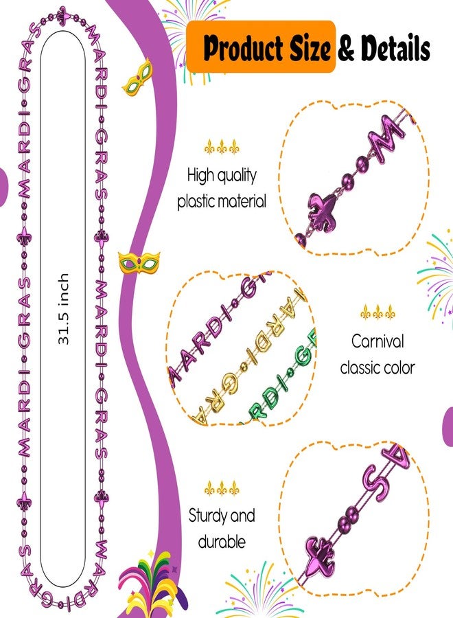 Quelay 24 Pcs Mardi Gras Bead Necklaces Beads Necklace for Adults Plastic Party Jewelry for Party Supplies (Gold Purple Green) - Image 2