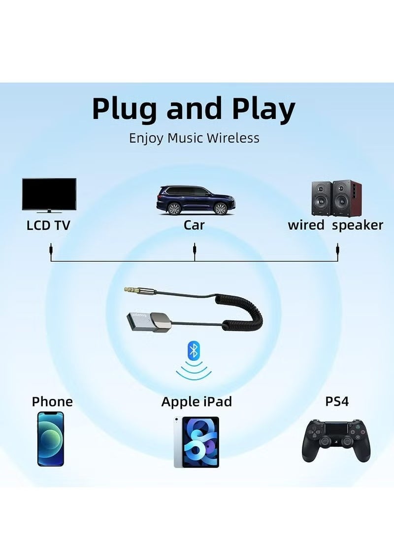 ESSAGER Aux Bluetooth Adapter for Car,Essager Noise Cancelling Bluetooth 5.0 Receiver,Lossless Music USB to 3.5mm Jack Audio Adapter with Built-in Microphone for Car Kits/Home Stereo/Handsfree Call Speaker - Image 5