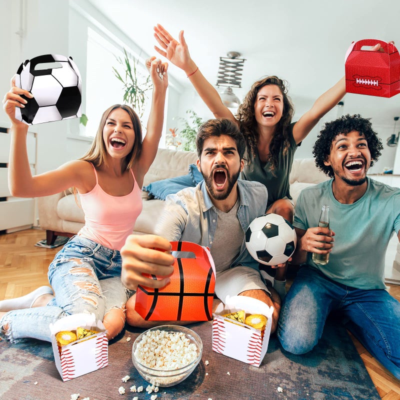 Nezyo 24 Pack Sports Themed Birthday Party Supplies Football Treat Boxes Soccer Party Favors Sports Candy Bags Baseball Basketball Gift Boxes with Handle for Baby Shower Supplies Decorations - Image 5