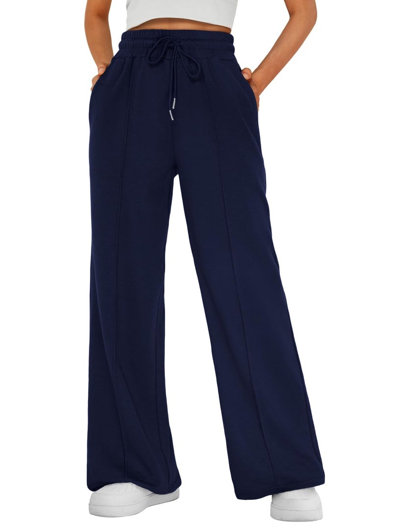 AUTOMET Womens Wide Leg Sweatpants Flare Lightweight Baggy Straight Leg Pants Oversized Joggers Fall Fashion 2025 Navy Blue L - Image 1