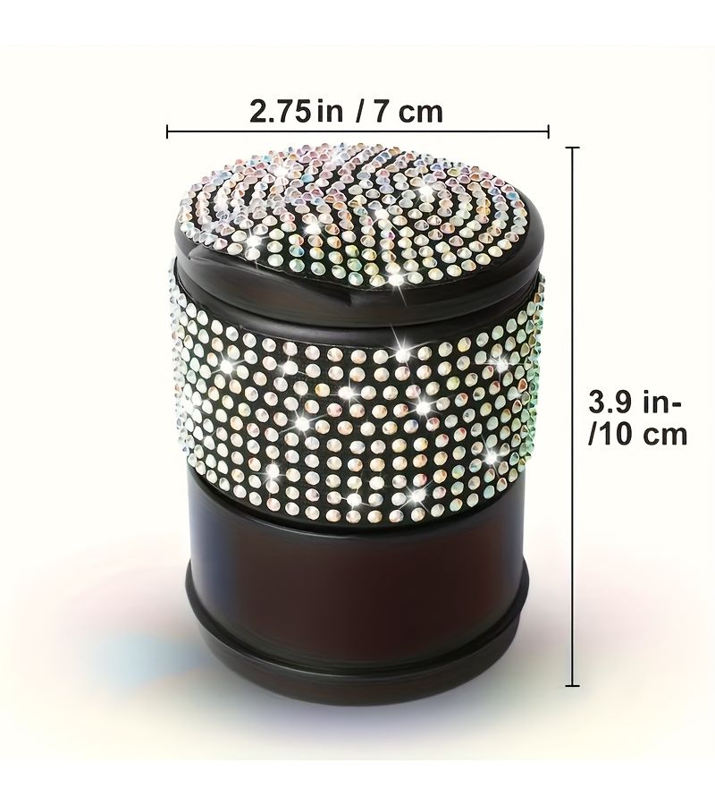 1pc Black Round Crystal Lid Trash Can Coin Organizer Portable Anti Odor Durable Plastic For Car Truck Office Home - Image 4