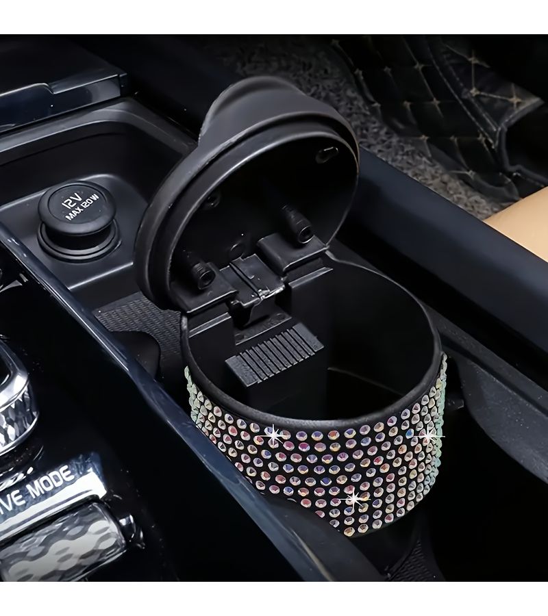 1pc Black Round Crystal Lid Trash Can Coin Organizer Portable Anti Odor Durable Plastic For Car Truck Office Home - Image 5