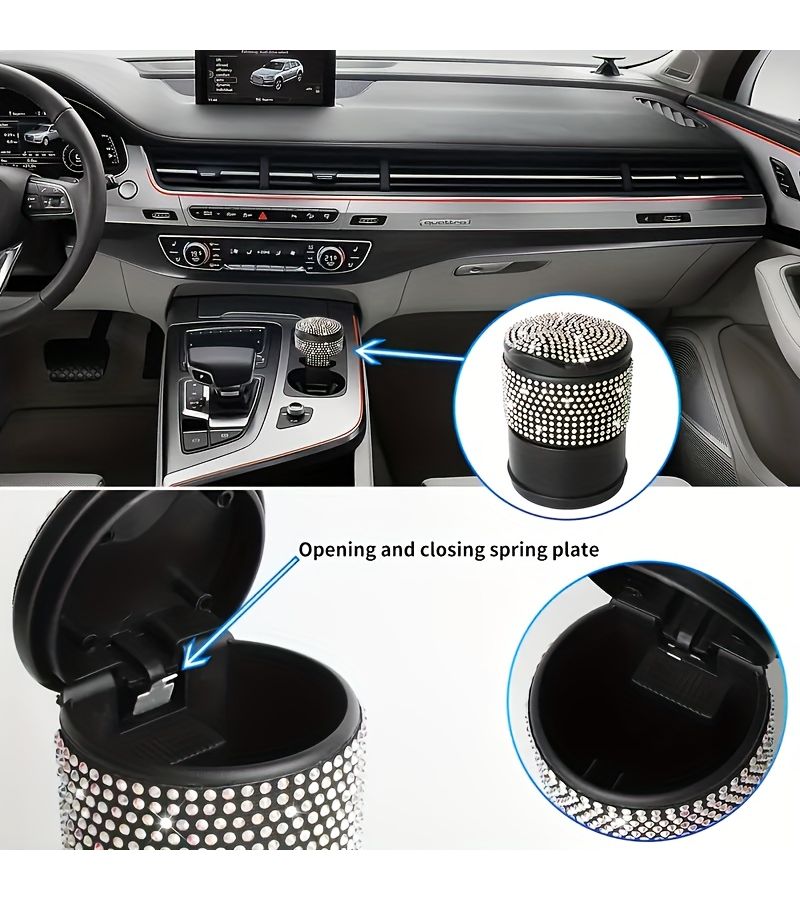 1pc Black Round Crystal Lid Trash Can Coin Organizer Portable Anti Odor Durable Plastic For Car Truck Office Home - Image 1