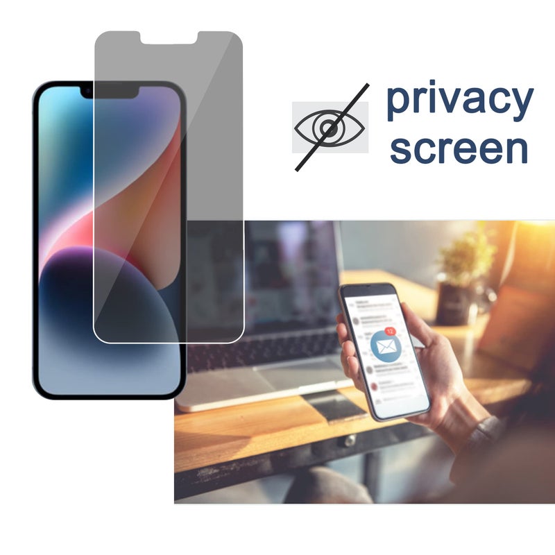 Ailun 2 Pack Privacy Screen Protector for iPhone 14[6.1 inch] + 2 Pack Camera Lens Protector, Anti Spy Private Tempered Glass Film, Case Friendly, [9H Hardness] - HD [Black] - Image 2