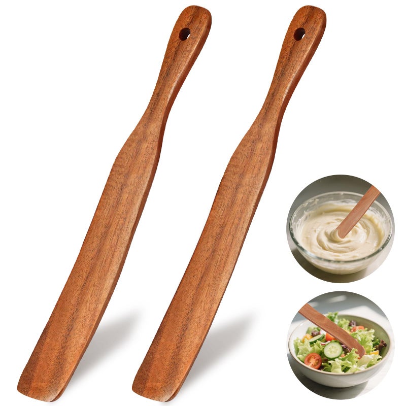 Azureblue 2Pcs Spurtle for Sourdough Starter, Reaching Bottom of Jars, Dough Whisk, Mixing, Spreading, Wooden Spurtles Kitchen Tools, Kitchen Utensils for NonStick Cookware, Gift for Sourdough Lovers - Image 1