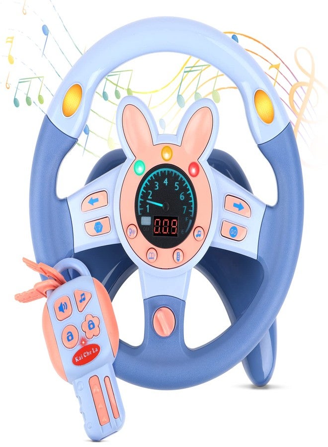 deAO Kids Steering Wheel for Backseat with Key Baby Toys Pretend Driving Simulated Steering Wheel Toy with Light and Music Gifts for Kids Toddlers Blue - Image 1
