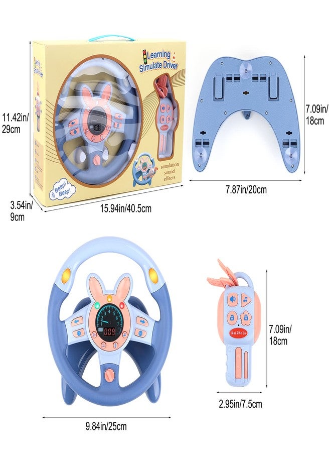 deAO Kids Steering Wheel for Backseat with Key Baby Toys Pretend Driving Simulated Steering Wheel Toy with Light and Music Gifts for Kids Toddlers Blue - Image 3