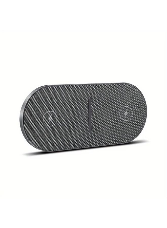 وسادة شحن لاسلكي مزدوجة رمادية 2 في 1 بسريعة الشحن لهاتف آيفون وسامسونج جالاكسي - Image 1