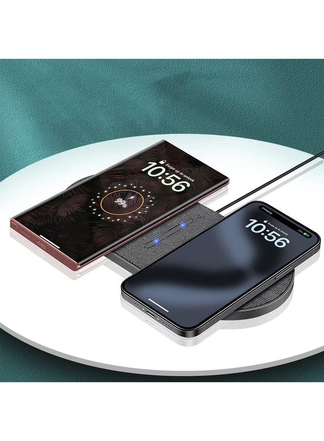 وسادة شحن لاسلكي مزدوجة رمادية 2 في 1 بسريعة الشحن لهاتف آيفون وسامسونج جالاكسي - Image 2