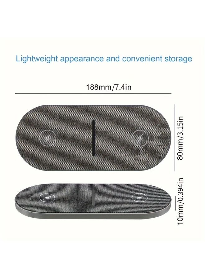وسادة شحن لاسلكي مزدوجة رمادية 2 في 1 بسريعة الشحن لهاتف آيفون وسامسونج جالاكسي - Image 3