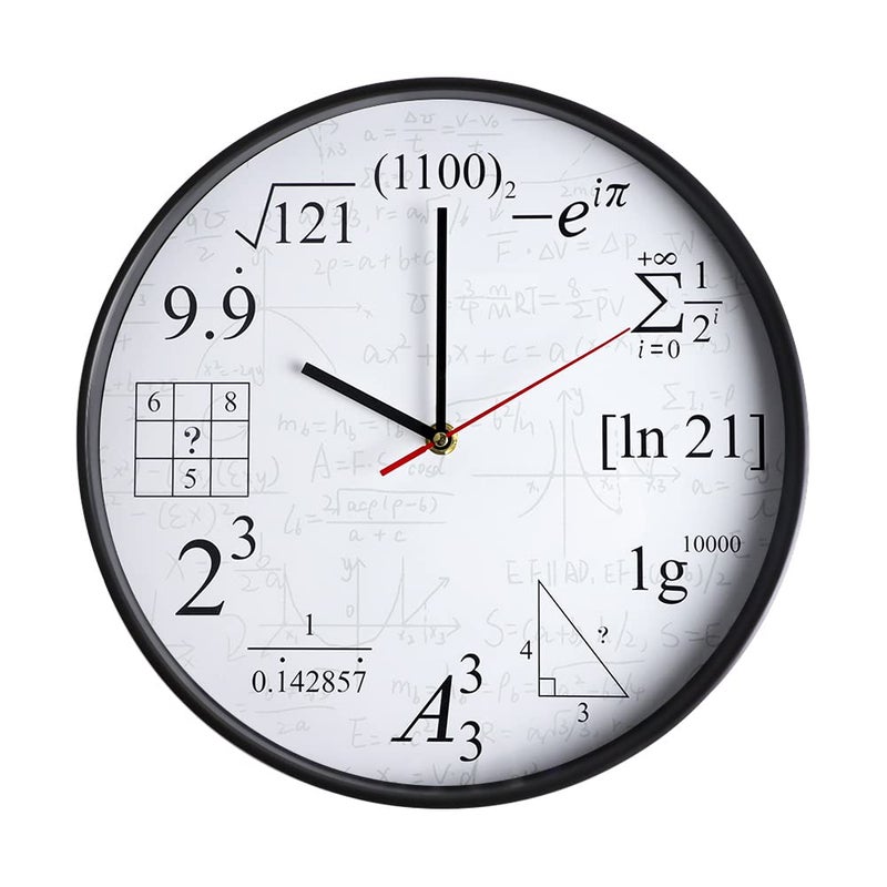 Math Wall Clock Mathematical EquationsSilent No Ticking 12Inch Quartz Battery Operated Round Modern Home Office Classroom Decor