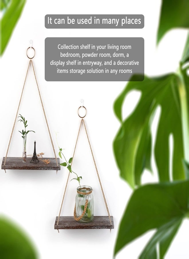 MITIME Hanging Wall Shelves, Set of 2 (Medium), Boho Style, Triangular, Wood Finish, Wall Mount, 2 Shelves, Living Room, Bedroom, Bathroom, Kitchen - Image 2