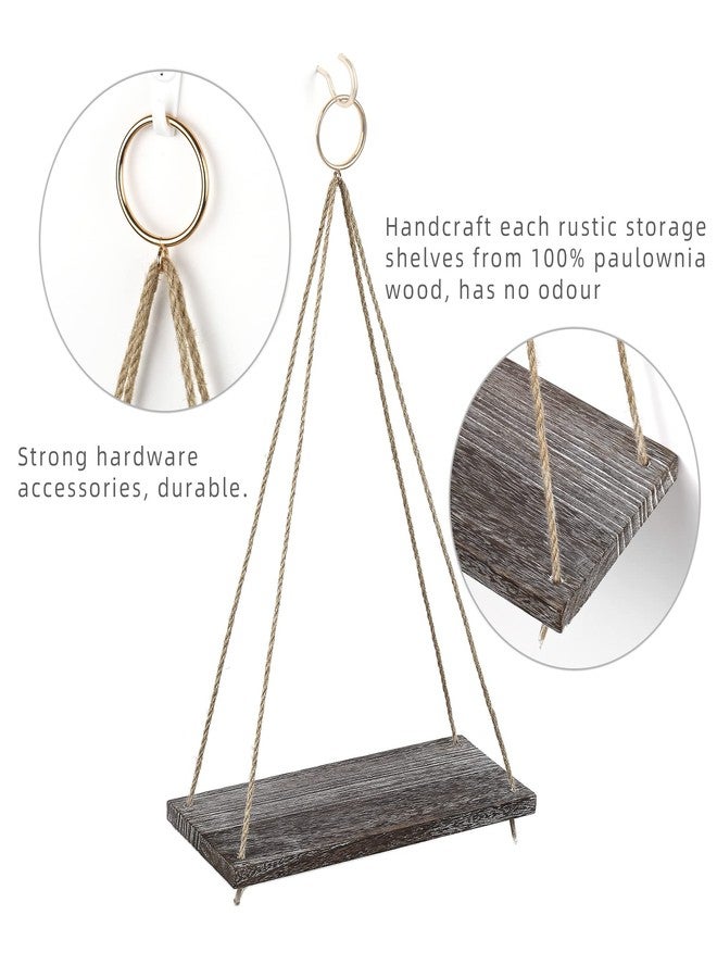 MITIME Hanging Wall Shelves, Set of 2 (Medium), Boho Style, Triangular, Wood Finish, Wall Mount, 2 Shelves, Living Room, Bedroom, Bathroom, Kitchen - Image 3