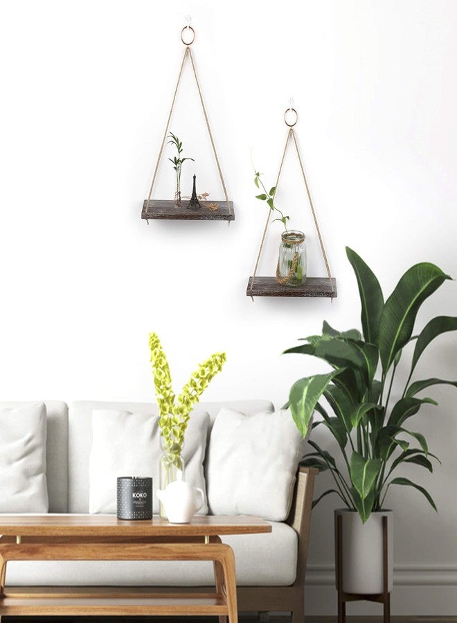 MITIME Hanging Wall Shelves, Set of 2 (Medium), Boho Style, Triangular, Wood Finish, Wall Mount, 2 Shelves, Living Room, Bedroom, Bathroom, Kitchen - Image 5