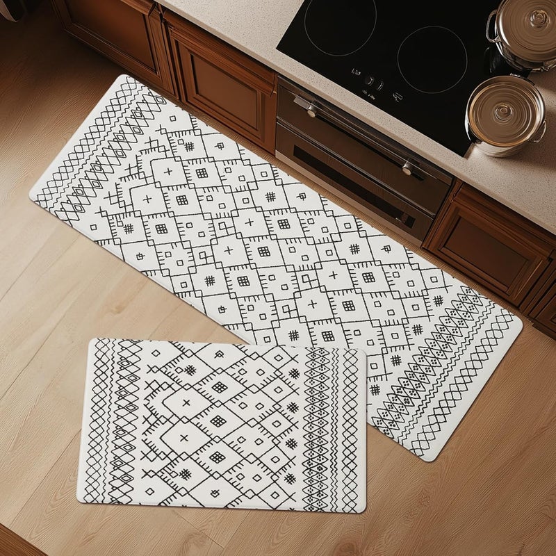 Fresh Mint Anti Fatigue Kitchen Mats for Floor 2 Piece Set, Waterproof & Non-Skid Moroccan Geo Kitchen Rugs, Cushioned Kitchen Mat for Standing Washable Comfort Desk Kitchen Runners, 17x30''+17x47'' - Image 1
