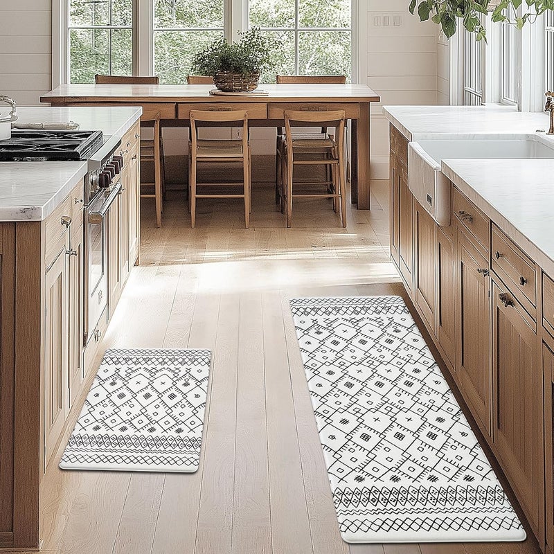 Fresh Mint Anti Fatigue Kitchen Mats for Floor 2 Piece Set, Waterproof & Non-Skid Moroccan Geo Kitchen Rugs, Cushioned Kitchen Mat for Standing Washable Comfort Desk Kitchen Runners, 17x30''+17x47'' - Image 2