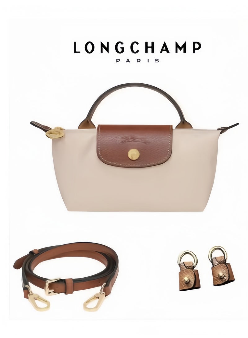 لونج شامب حقيبة اليد الصغيرة للنساء Longchamp، حقائب الجسم المتداخل، حقيبة الكتف حزام الكتف مع مشبك، الورق الأبيض النمط الكلاسيكي - Image 1