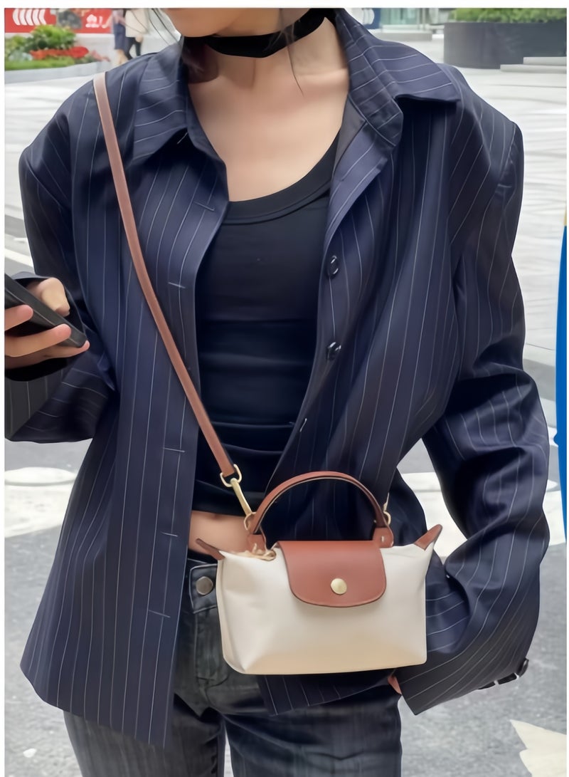 لونج شامب حقيبة اليد الصغيرة للنساء Longchamp، حقائب الجسم المتداخل، حقيبة الكتف حزام الكتف مع مشبك، الورق الأبيض النمط الكلاسيكي - Image 2