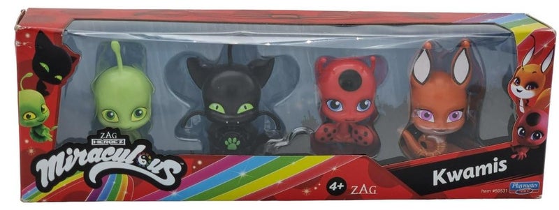 Miraculous مجموعة مفاجأة بانداي ميراكلس ليدي باج وقط نوار 4 قطع | 4 تماثيل كوامي داخلها | ألعاب كوامي ميراكلس الغامضة اجمعها جميعًا | تماثيل كوامي ميراكلس مع جواهر للعب والعرض - Image 1