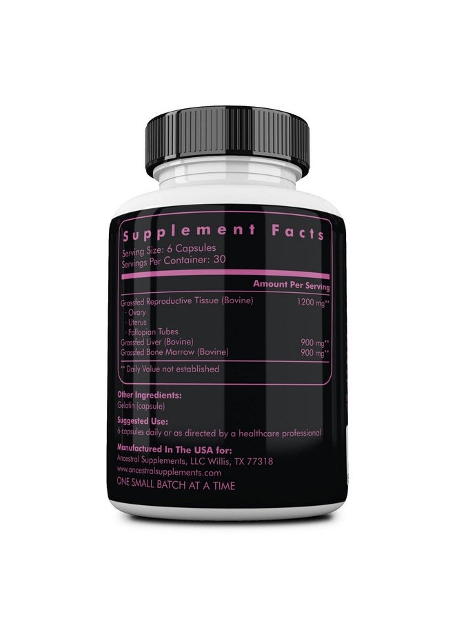 Ancestral Supplements Ancestral Supplements Grass Fed FEM Liver Supplement for Women with Collagen, CoQ10, Vitamin B12, Joint Support Bone Marrow Capsules for Energy, Immunity, Pasture Raised, NonGMO, 500mg Each, 180 Count  - Image 2