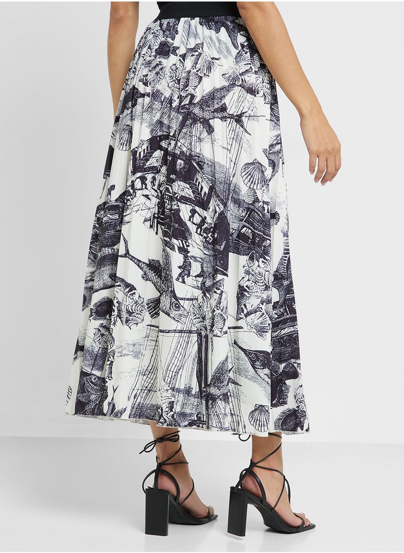 Ginger Pleated Monochrome Printed Skirt  - Image 3