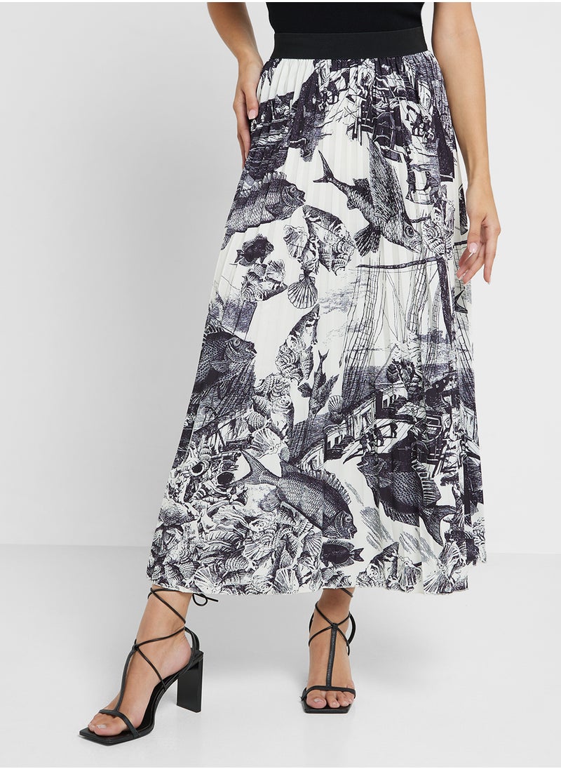 Ginger Pleated Monochrome Printed Skirt  - Image 2
