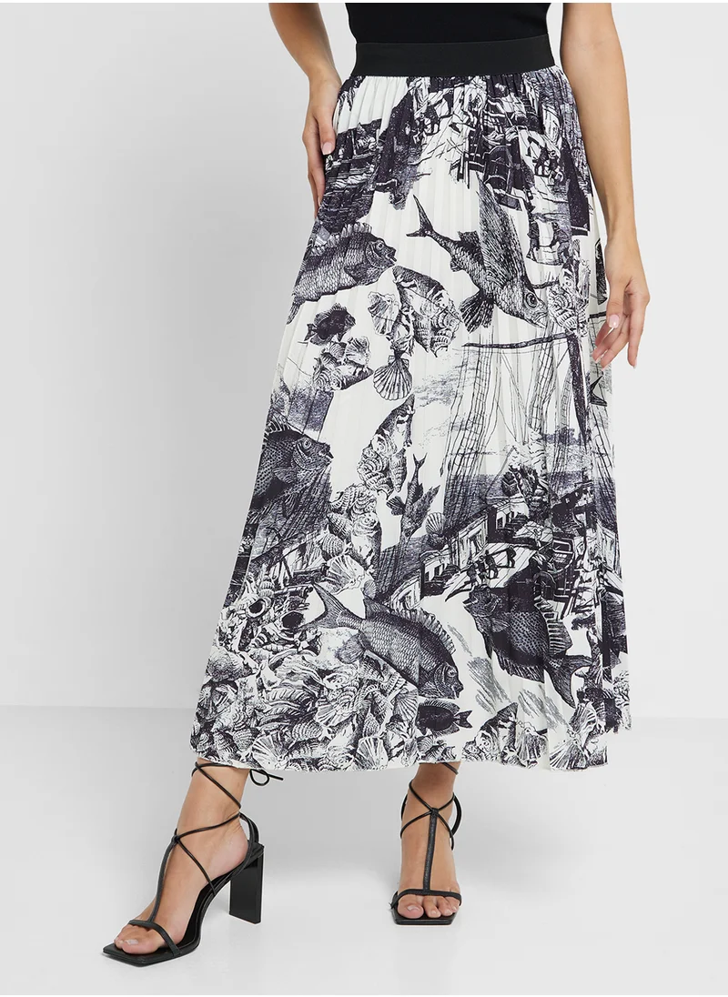 جينجر Pleated Monochrome Printed Skirt