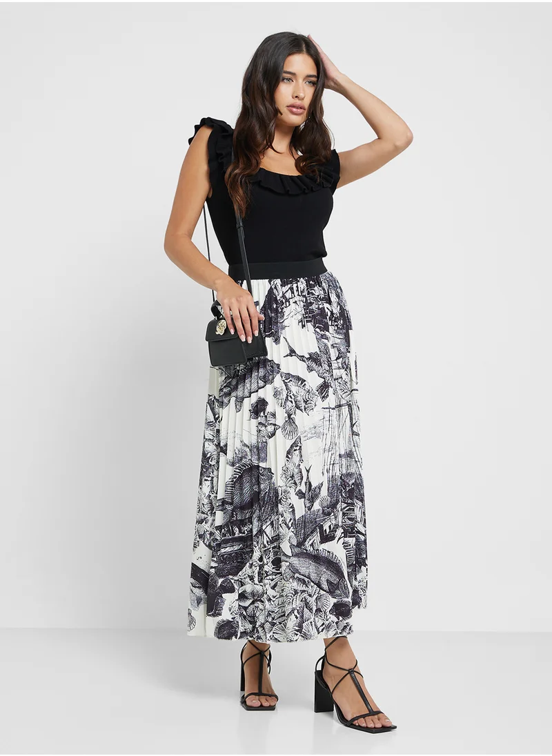 Ginger Pleated Monochrome Printed Skirt