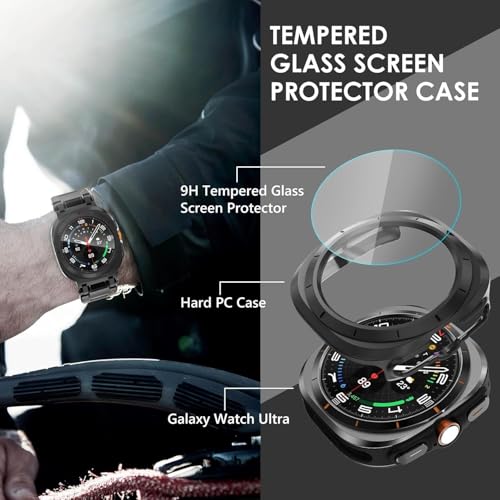OpenTech Hard Silicone Protection Case Cover with Attached Screen Protector Compatible for Samsung Galaxy Smart Watch Ultra (47 mm) Full Coverage (Black) - Image 3