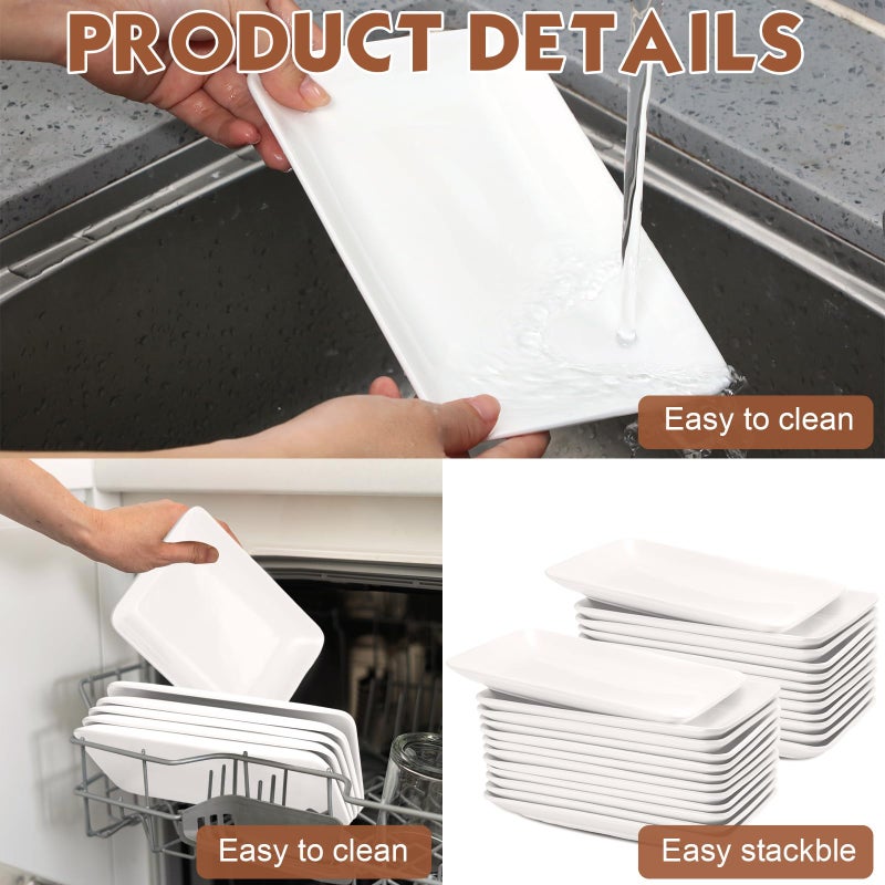 Irenare 20 Pcs 8 Inch Rectangular Salad Plates White Rectangular Porcelain Dessert Plates Appetizer Serving Tray Porcelain Platters for Fruit Sushi Dinner Parties, Microwave, Oven Safe - Image 3