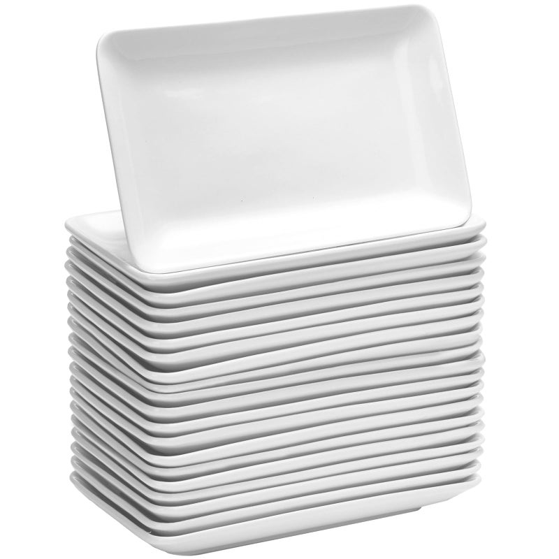 Irenare 20 Pcs 8 Inch Rectangular Salad Plates White Rectangular Porcelain Dessert Plates Appetizer Serving Tray Porcelain Platters for Fruit Sushi Dinner Parties, Microwave, Oven Safe - Image 1
