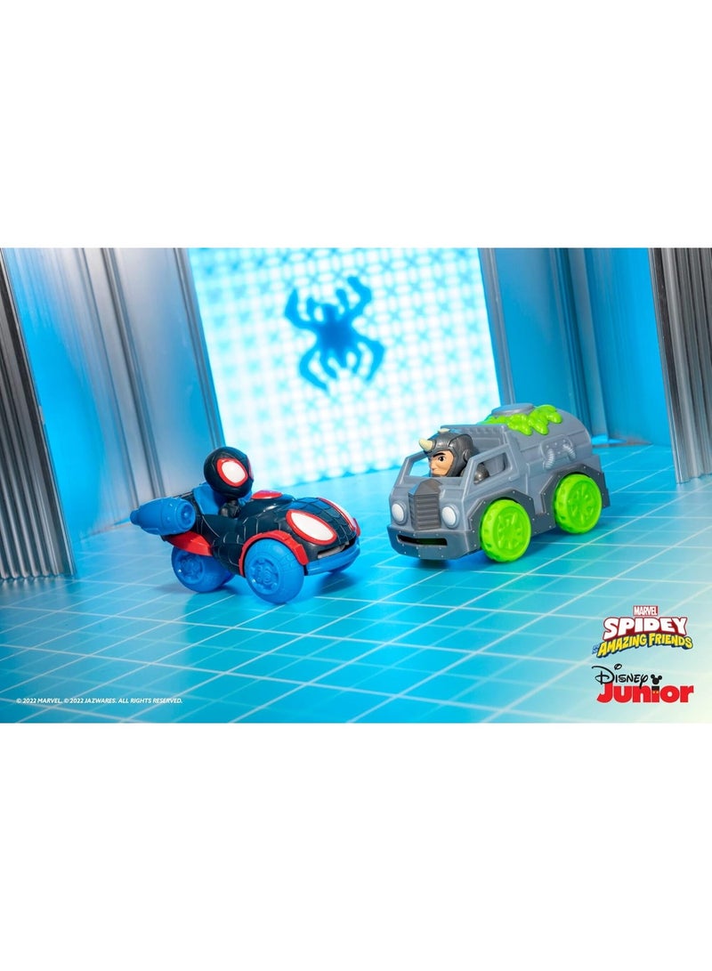 Jazwares Spidey and His Amazing Friends Disc Dashers Vehicle 2-Pack, Miles Morales vs Rhino 5-Inch Toy Cars - Image 4